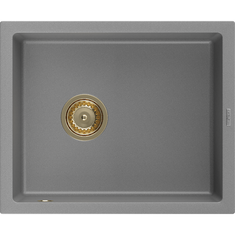 Mexen Pedro chiuvetă de bucătărie din granit cu 1 compartiment 560 x 460 mm, gri, sifon auriu - 6508561000-71-G