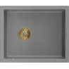 Mexen Pedro chiuvetă de bucătărie din granit cu 1 compartiment 560 x 460 mm, gri, sifon auriu - 6508561000-71-G