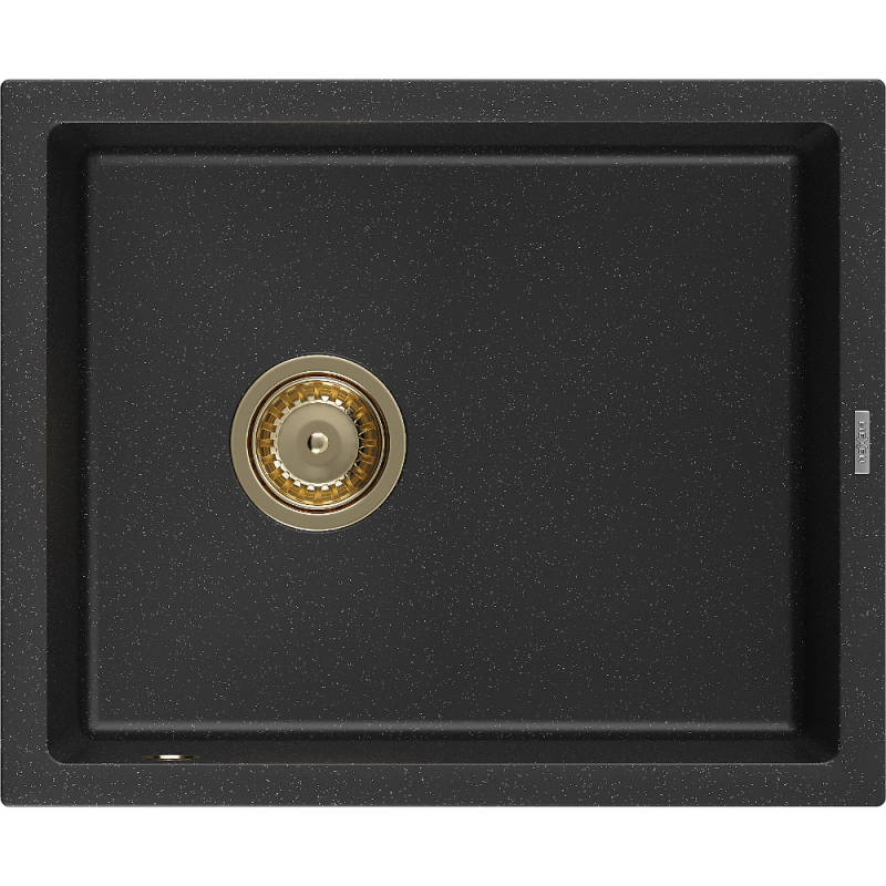 Mexen Pedro chiuvetă din granit cu 1 compartiment 560 x 460 mm, negru/metalizat argintiu, sifon auriu - 6508561000-73-G