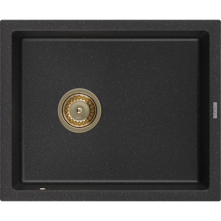 Mexen Pedro chiuvetă de granit cu 1 compartiment 560 x 460 mm, Neagră/Argintiu metalic, sifon Auriu - 6508561000-73-G