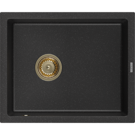 Mexen Pedro chiuvetă din granit cu 1 compartiment 560 x 460 mm, negru/metalizat argintiu, sifon auriu - 6508561000-73-G