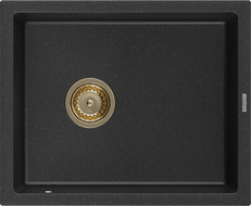 Mexen Pedro chiuvetă din granit cu 1 compartiment 560 x 460 mm, negru/metalizat argintiu, sifon auriu - 6508561000-73-G