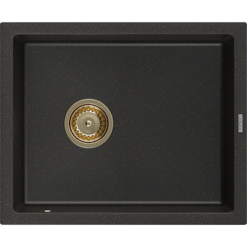 Mexen Pedro 1-medencés gránit mosogató 560 x 460 mm, fekete/arany metál, arany szifon - 6508561000-75-G