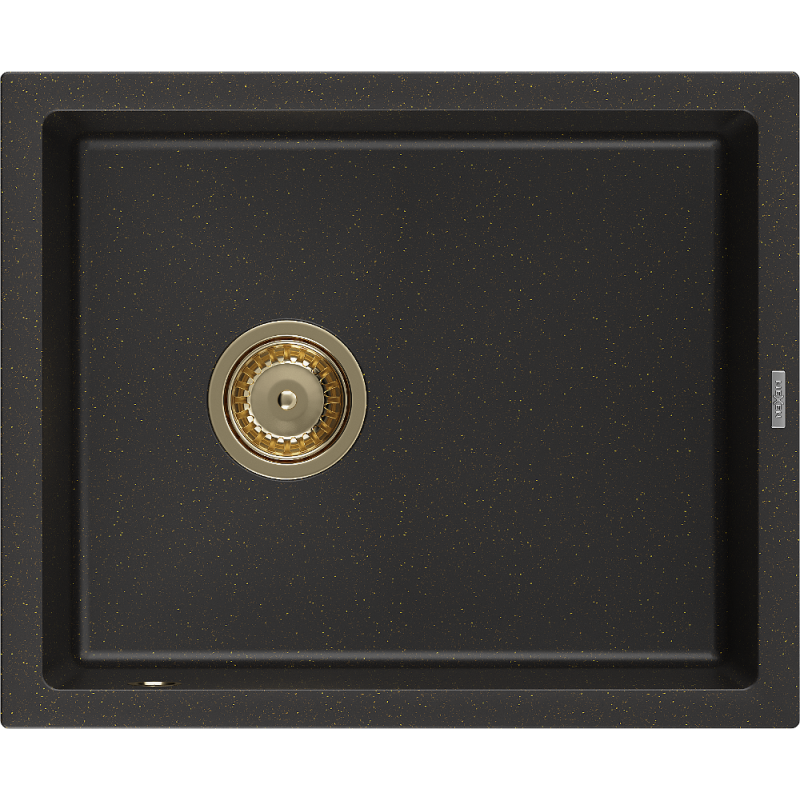 Mexen Pedro chiuvetă de granit cu 1 compartiment 560 x 460 mm, Neagră/Auriu metalic, sifon Auriu - 6508561000-75-G