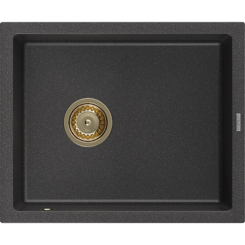 Mexen Pedro 1 rekeszes gránit mosogató 560 x 460 mm, fekete pöttyös, arany szifon - 6508561000-76-G