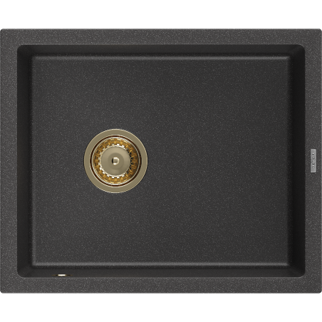 Mexen Pedro 1 rekeszes gránit mosogató 560 x 460 mm, fekete pöttyös, arany szifon - 6508561000-76-G