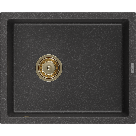 Mexen Pedro egymedencés gránit mosogató 560 x 460 mm, fekete pöttyös, arany szifonnal - 6508561000-76-G