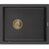 Mexen Pedro egymedencés gránit mosogató 560 x 460 mm, fekete pöttyös, arany szifonnal - 6508561000-76-G