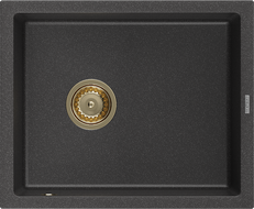 Mexen Pedro egymedencés gránit mosogató 560 x 460 mm, fekete pöttyös, arany szifonnal - 6508561000-76-G