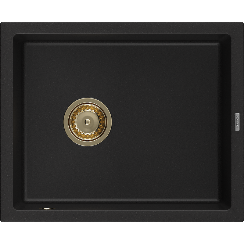 Mexen Pedro 1 kamrás gránit mosogató 560 x 460 mm, fekete, arany szifon - 6508561000-77-G