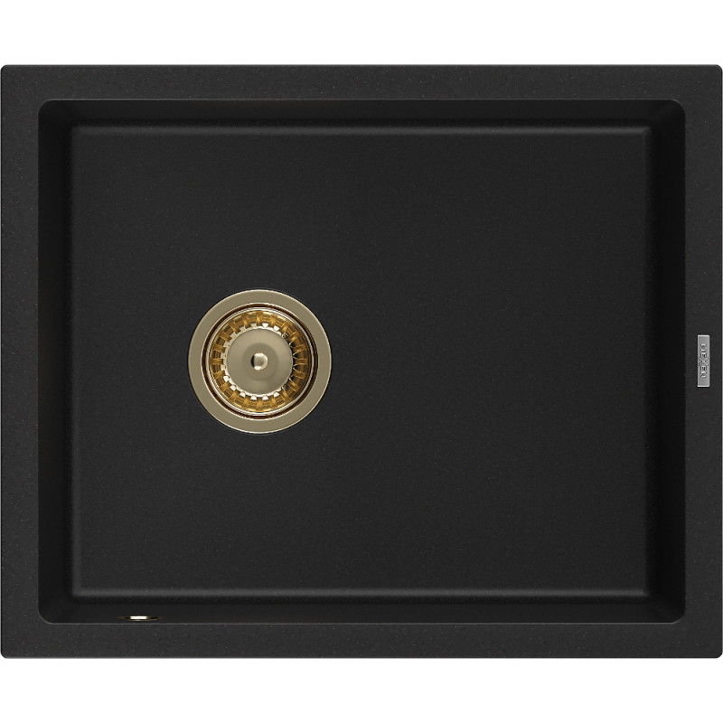 Mexen Pedro gránit mosogató 1-medencés 560 x 460 mm, fekete, arany szifon - 6508561000-77-G