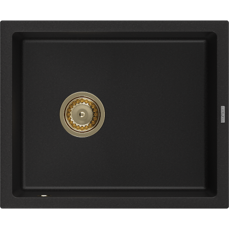 Mexen Pedro 1-medencés gránit mosogató 560 x 460 mm, Fekete, szifon Arany - 6508561000-77-G