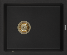 Mexen Pedro 1-medencés gránit mosogató 560 x 460 mm, Fekete, szifon Arany - 6508561000-77-G
