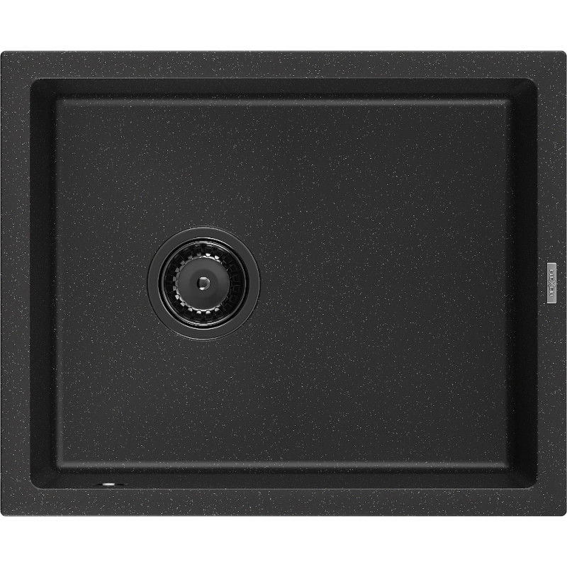 Mexen Pedro gránit mosogatóegység, 1-medencés, 560 x 460 mm, fekete/ezüst metál, fekete szifonnal - 6508561000-73-B