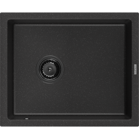 Mexen Pedro 1 rekeszes gránit mosogató 560 x 460 mm, fekete/ezüst metál, fekete szifon - 6508561000-73-B