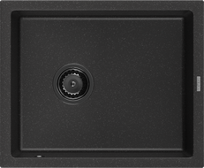 Mexen Pedro 1 rekeszes gránit mosogató 560 x 460 mm, fekete/ezüst metál, fekete szifon - 6508561000-73-B