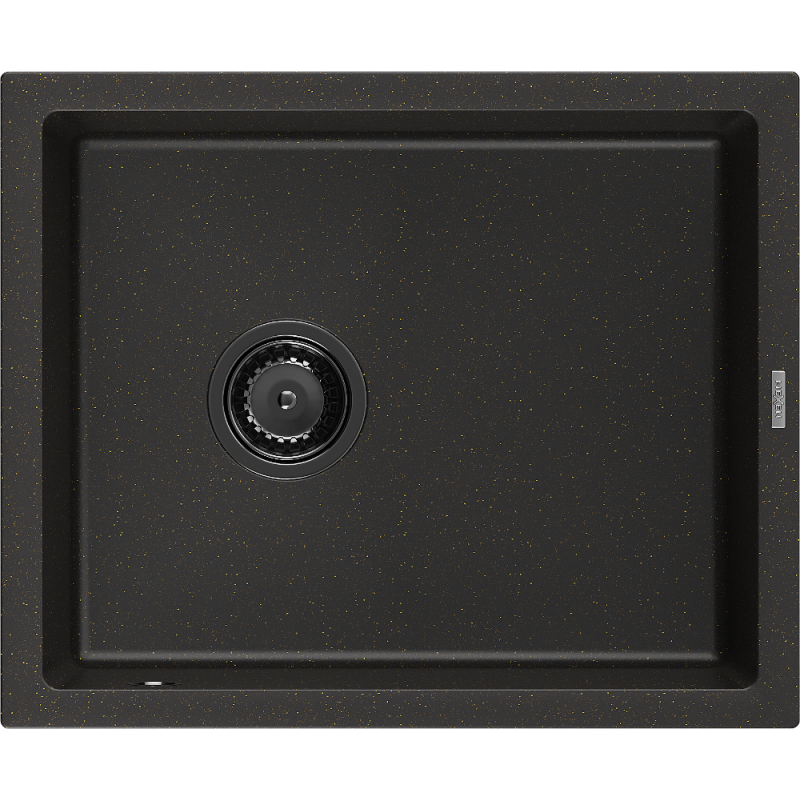 Mexen Pedro 1 rekeszes gránit mosogató 560 x 460 mm, fekete/arany metál, fekete szifon - 6508561000-75-B