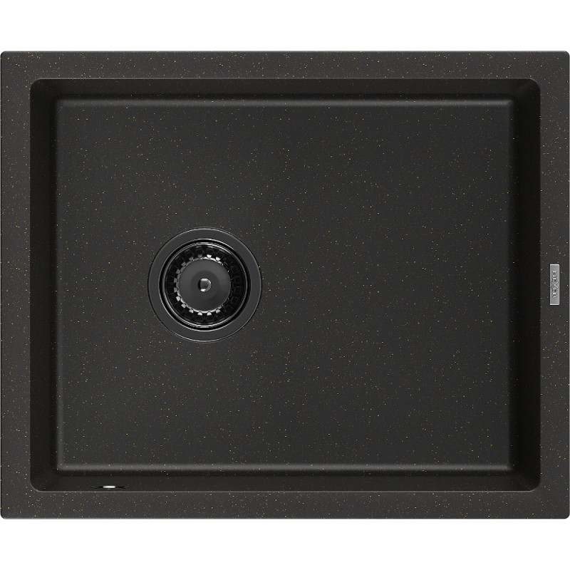 Mexen Pedro chiuvetă din granit cu 1 compartiment 560 x 460 mm, negru/auriu metalizat, sifon negru - 6508561000-75-B