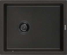 Mexen Pedro chiuvetă de granit cu o singură cuvă 560 x 460 mm, negru/auriu metalizat, sifon negru - 6508561000-75-B
