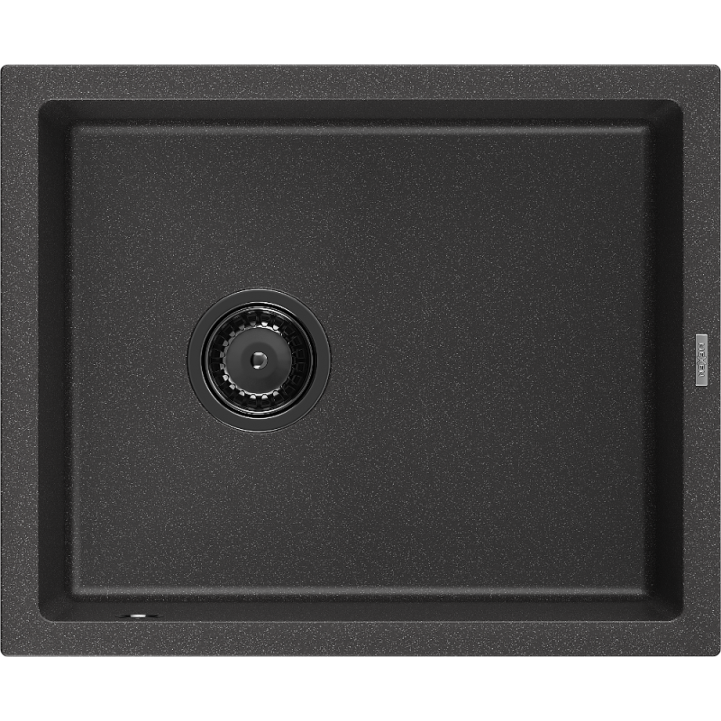 Mexen Pedro egyrekeszes gránit mosogató 560 x 460 mm, fekete foltos, fekete szifon - 6508561000-76-B