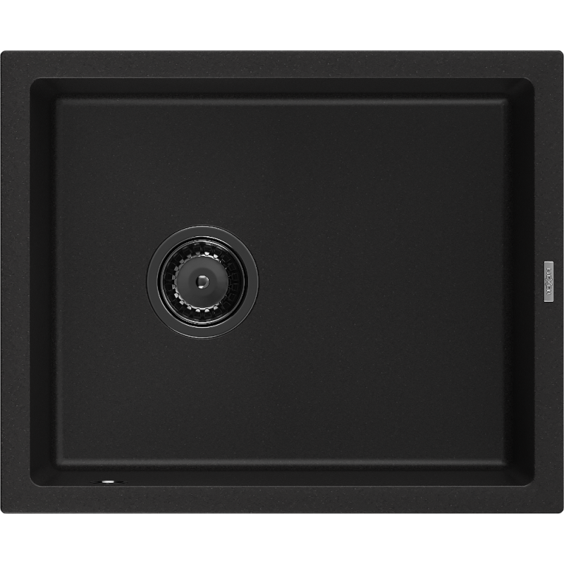 Mexen Pedro 1-medencés, gránit mosogató 560 x 460 mm, fekete, fekete szifon - 6508561000-77-B