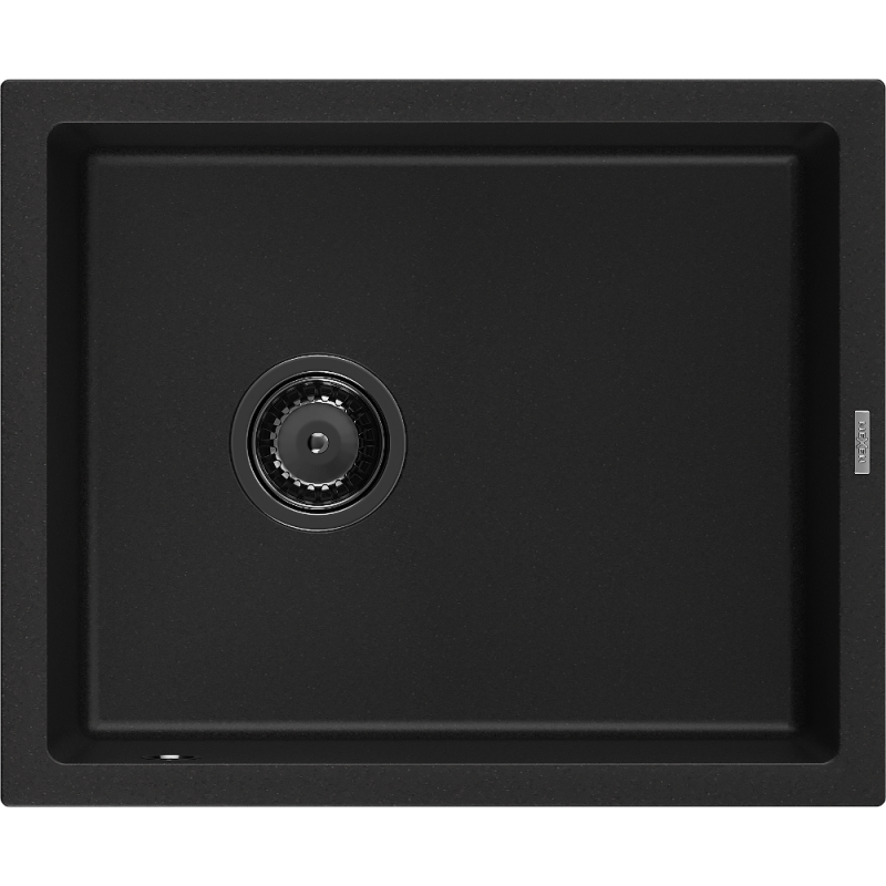 Mexen Pedro chiuvetă de bucătărie din granit cu 1 compartiment 560 x 460 mm, neagră, sifon negru - 6508561000-77-B