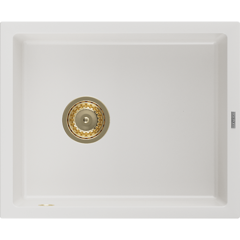 Mexen Pedro 1-medencés gránit mosogató 560 x 460 mm, Fehér, szifon Arany - 6508561000-20-G