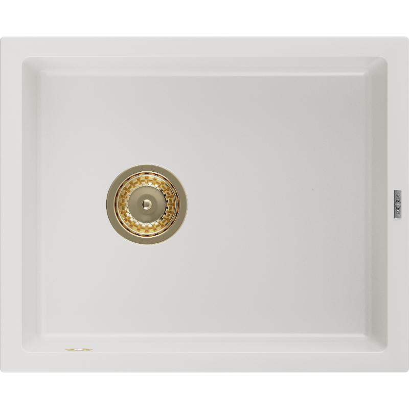 Mexen Pedro chiuvetă de granit cu 1 compartiment 560 x 460 mm, Albă, sifon Auriu - 6508561000-20-G