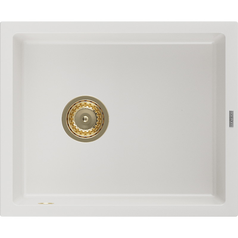 Mexen Pedro gránit mosogató 1-medencés 560 x 460 mm, fehér, arany szifon - 6508561000-20-G