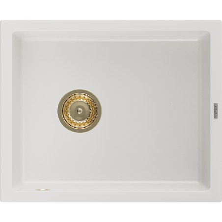 Mexen Pedro egymedencés gránit mosogató 560 x 460 mm, fehér, arany szifonnal - 6508561000-20-G