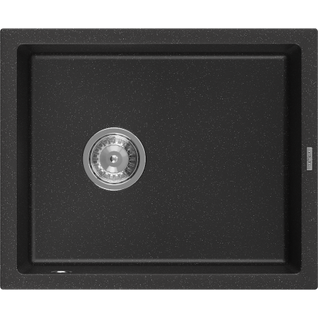 Mexen Pedro 1-medencés gránit mosogató 560 x 460 mm, fekete/ezüst metál, krómozott szifon - 6508561000-73
