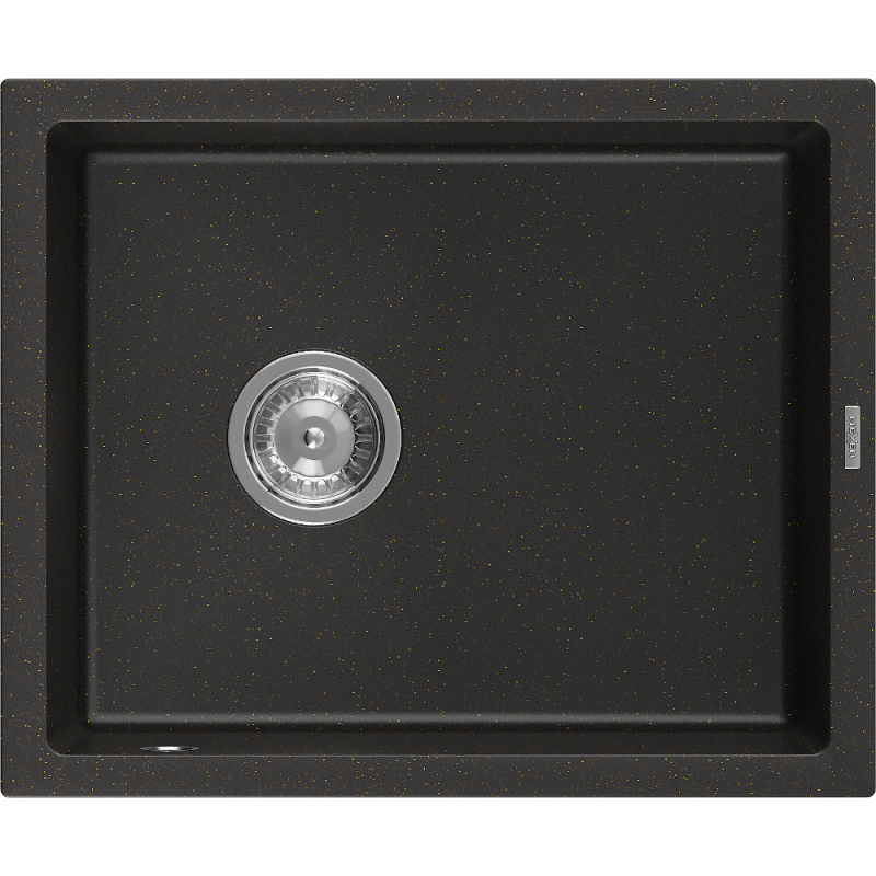 Mexen Pedro chiuvetă de granit cu 1 cuvă 560 x 460 mm, negru/auriu metalic, sifon crom - 6508561000-75