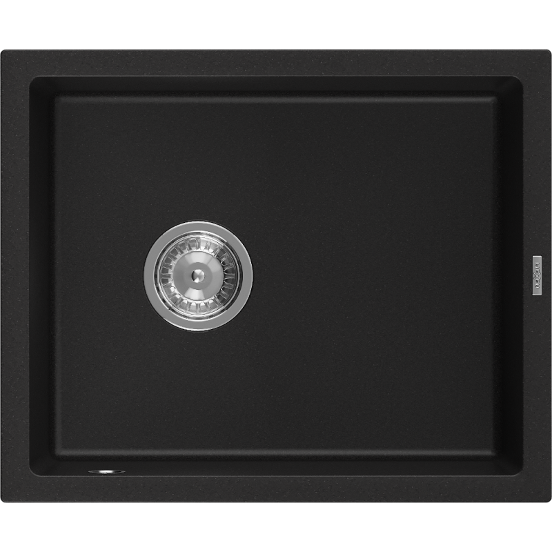 Mexen Pedro egykamrás gránit mosogató 560 x 460 mm, fekete, krómozott szifon - 6508561000-77