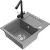 Mexen Enzo chiuvetă de granit cu 1 compartiment, cu scurgător și baterie de bucătărie Duero, gri - 6506-71-671600-70