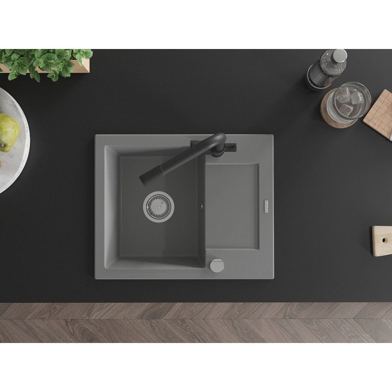 Mexen Enzo gránit mosogató 1 medencés csepegtetővel és Duero konyhai csapteleppel, szürke - 6506-71-671600-70