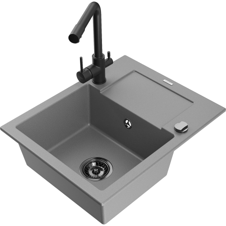 Mexen Enzo egykamrás gránit mosogató csepegtetővel és Duero konyhai csappal, szürke - 6506-71-671600-70-B