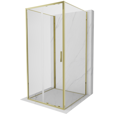 Mexen Exo-3S 3 oldalas tolóajtós 90 x 90 cm-es zuhanykabin, átlátszó, arany - 8151-090-090-50-00-3S