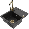 Mexen Enzo chiuvetă de granit cu o cuvă și scurgător și baterie de bucătărie Duero, negru/metalic argintiu