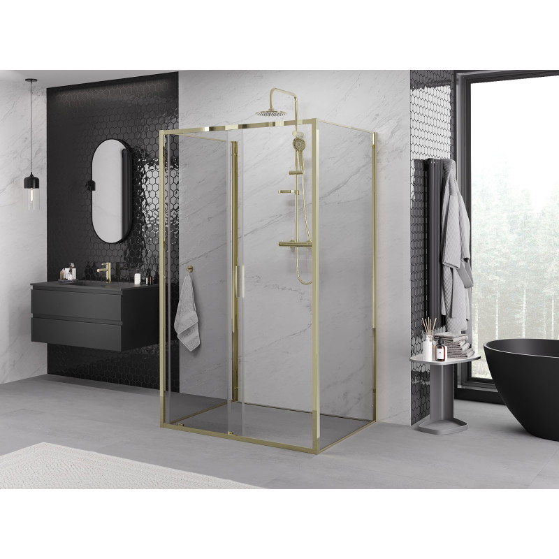 Mexen Exo-S 3S 3-oldalú, tolóajtós zuhanykabin 105 x 95 cm, átlátszó, arany - 8151-105-095-50-00-3S