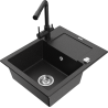 Mexen Enzo chiuvetă de granit cu 1 compartiment cu scurgător și baterie de bucătărie Duero, negru/argintiu metalizat