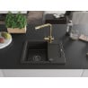 Chicinetă Mexen Enzo din granit cu 1 compartiment și scurgător și baterie Duero, negru/metalizat auriu - 6506-75-671600-50-B