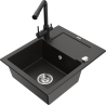 Mexen Enzo chiuvetă granit 1-vas cu scurgător și baterie de bucătărie Duero, negru/auriu metalic - 6506-75-671600-70