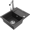 Mexen Enzo chiuvetă de bucătărie granit cu 1 cuvă și scurgător și baterie de bucătărie Duero, negru cu pete - 6506-76-671600-00