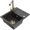 Mexen Enzo chiuvetă de granit, cu o singură cameră, cu picurător și baterie de bucătărie Duero, negru stropit