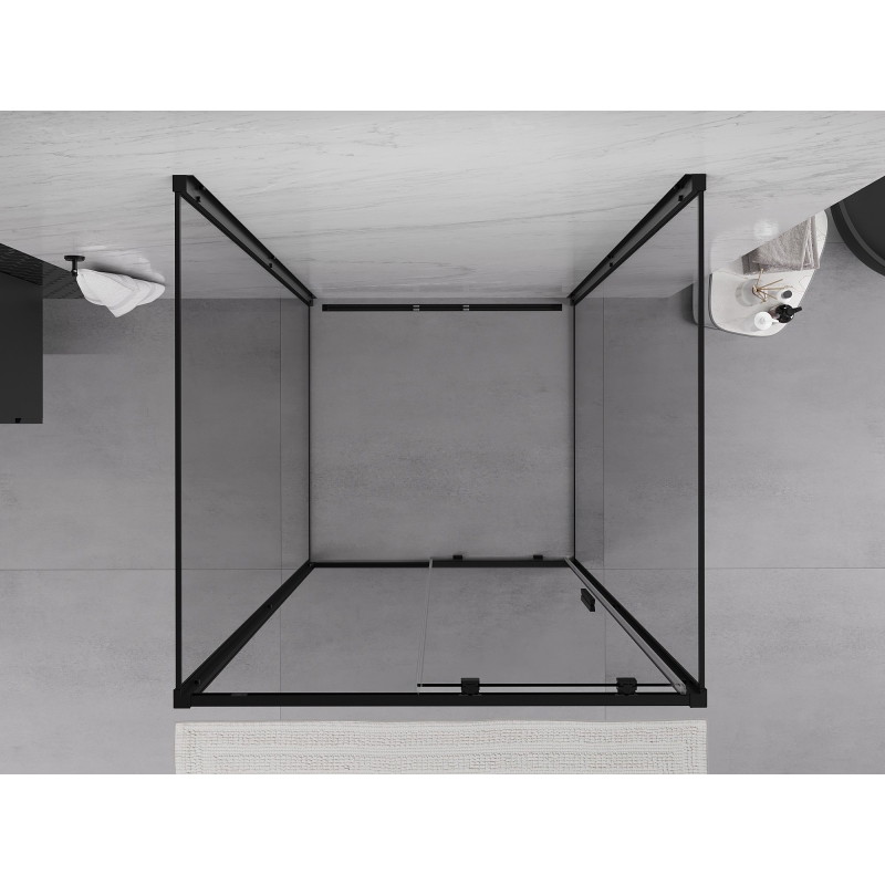 Mexen Exo-S 3S háromfalú, 90 x 90 cm-es tolóajtós zuhanykabin, átlátszó, fekete - 8151-090-090-70-00-3S