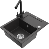 Mexen Enzo chiuvetă de bucătărie din granit cu 1 compartiment cu scurgător și baterie Duero, negru pătat - 6506-76-671600-70