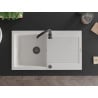 Mexen Leo chiuvetă de granit cu un compartiment, cu picurător și baterie de bucătărie Telma, Albă - 6501-20-670200-70
