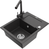 Mexen Enzo chiuvetă de granit cu o cuvă cu scurgător și baterie de bucătărie Duero, negru cu pete - 6506-76-671600-76