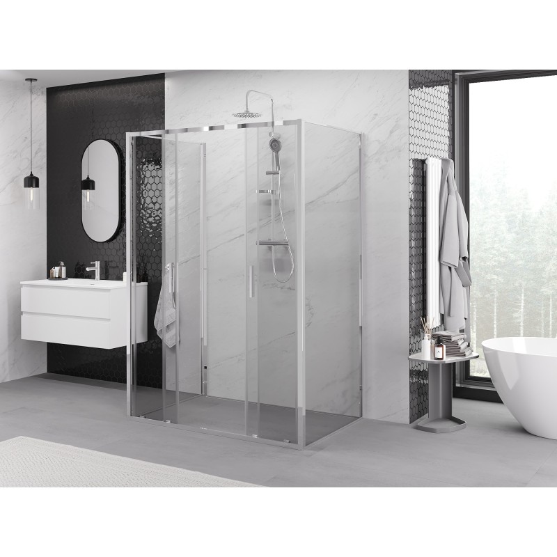 Mexen Exo-3S 3-oldalas tolóajtós zuhanykabin 140 x 90 cm, átlátszó, króm - 8152-140-090-01-00-3S