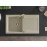 Mexen Leo chiuvetă de granit cu un compartiment, cu picurător și baterie de bucătărie Telma, Bej - 6501-69-670200-50